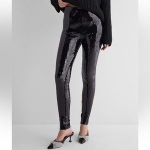 NWT Express L Full Sequin Pitch Black Super High Waisted Leggings